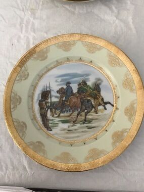 Decorative Porcelain Charger Plate in Pale Green with Gold Trim